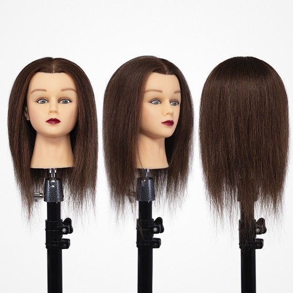 CABEZA MANIQUÍ WOMAN BROWN  CABELLO 70% HUMANO + 30% ANIMAL 30-35CM. (SOPORTE INCLUÃDO) BIFULL