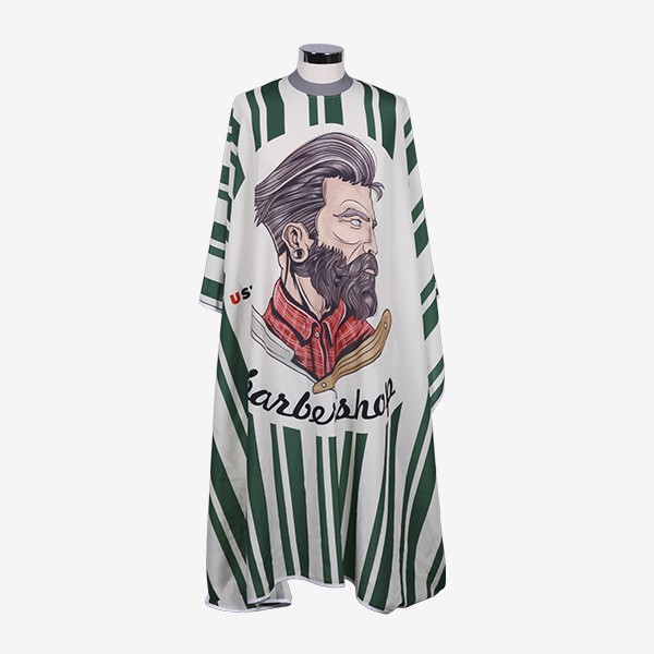 Capa de Corte Seda Cuello de Silicona Verde Barber Hipster Cierre Corchete 160x140cm