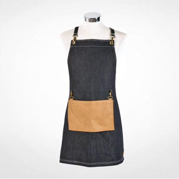 Delantal Denim con Bolsillo Polipiel Marrón Bifull