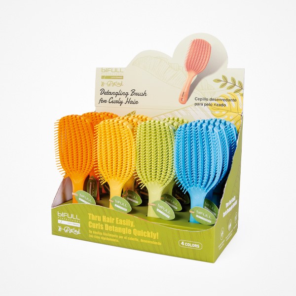 EXPOSITOR  CEPILLOS B-RECYCLED CURLY DESENREDANTE ESPECIAL RIZOS 12 UDS X 4 COLORES