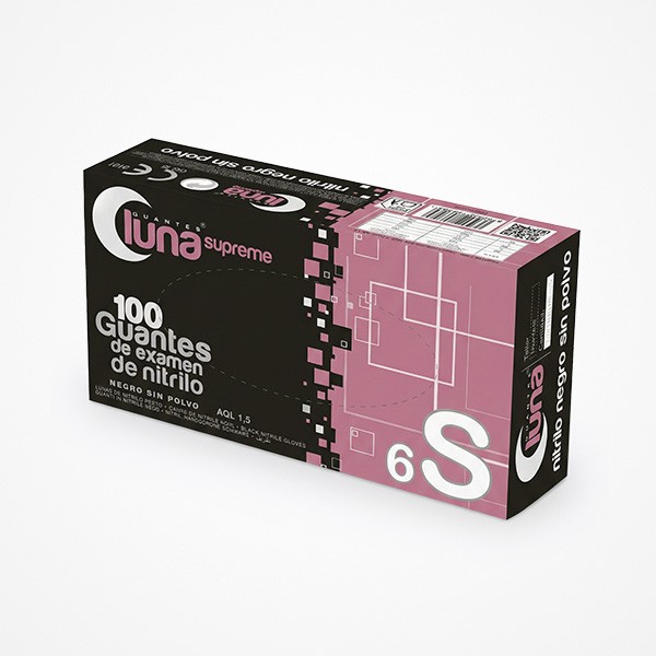 GUANTES NEGROS DE EXAMEN DE NITRILO T6/S 100 UDS LUNA SUPREME