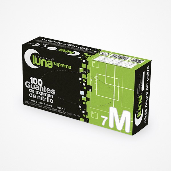 GUANTES NEGROS DE EXAMEN DE NITRILO T7/M 100 UDS LUNA SUPREME
