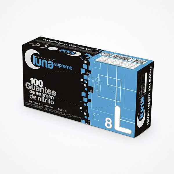 GUANTES NEGROS DE EXAMEN DE NITRILO T8/L 100 UDS LUNA SUPREME