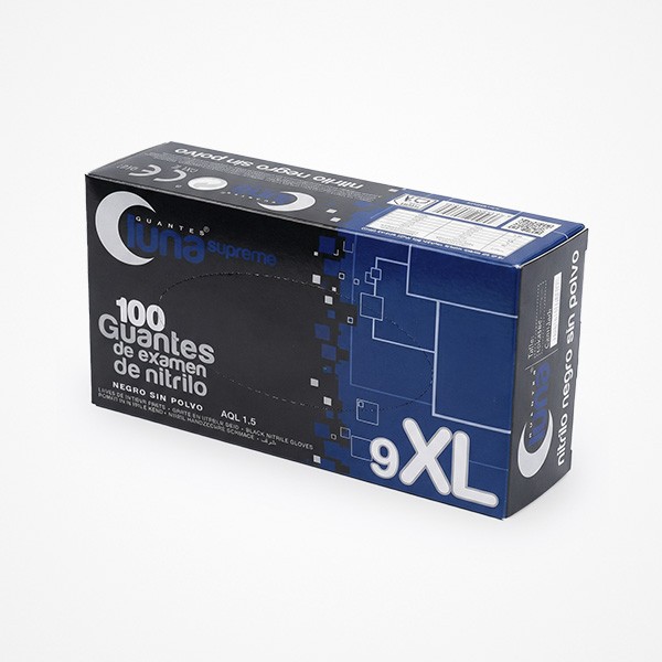 GUANTES NEGROS DE EXAMEN DE NITRILO T9/XL 100 UDS LUNA SUPREME