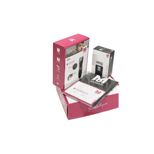 Pack 1881-0051 Moser Neo + 3615-0051 Afeitadora Viaje Moser + 0092-0146 Capa Moser Rayas