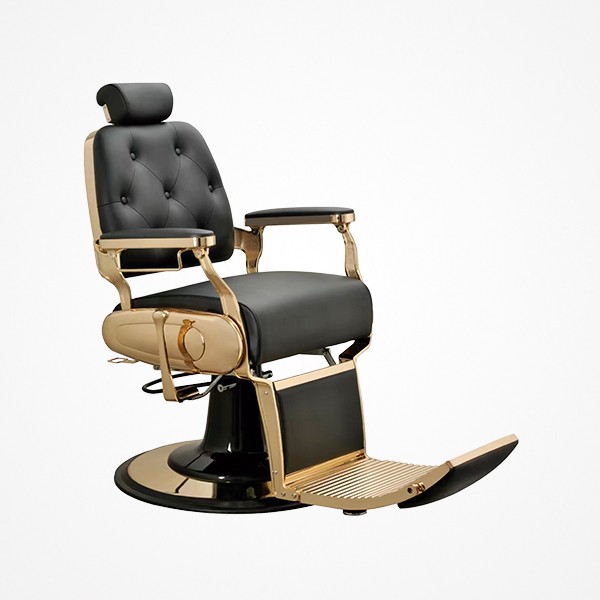 SILLÓN BARBERO ODISEO GOLD NEGRO NG3 ESTRUCTURA ALUMINIO Y BOMBA HIDR. DORADA ITALOR
