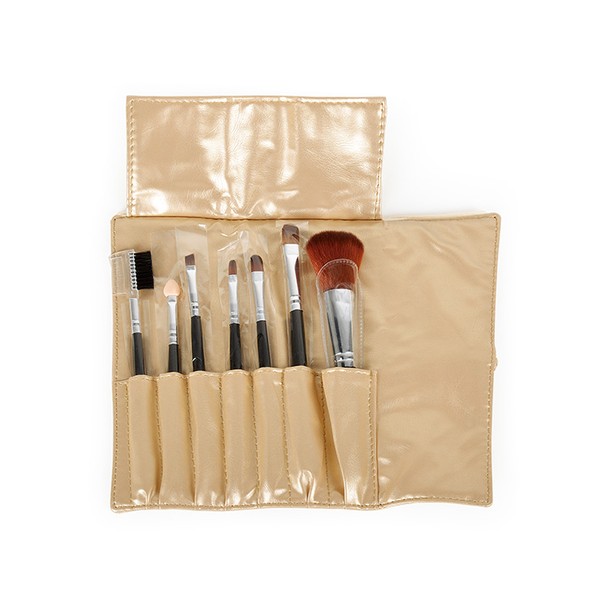 Set Estuche 7 Pinceles Maquillaje Pelo Sintético Tika Gold Bifull
